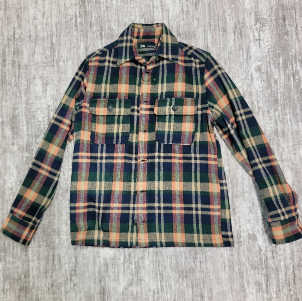 Zara Plaid Shirt Fall Flannel Button Up Size Small Granola Girl Womens Hiking